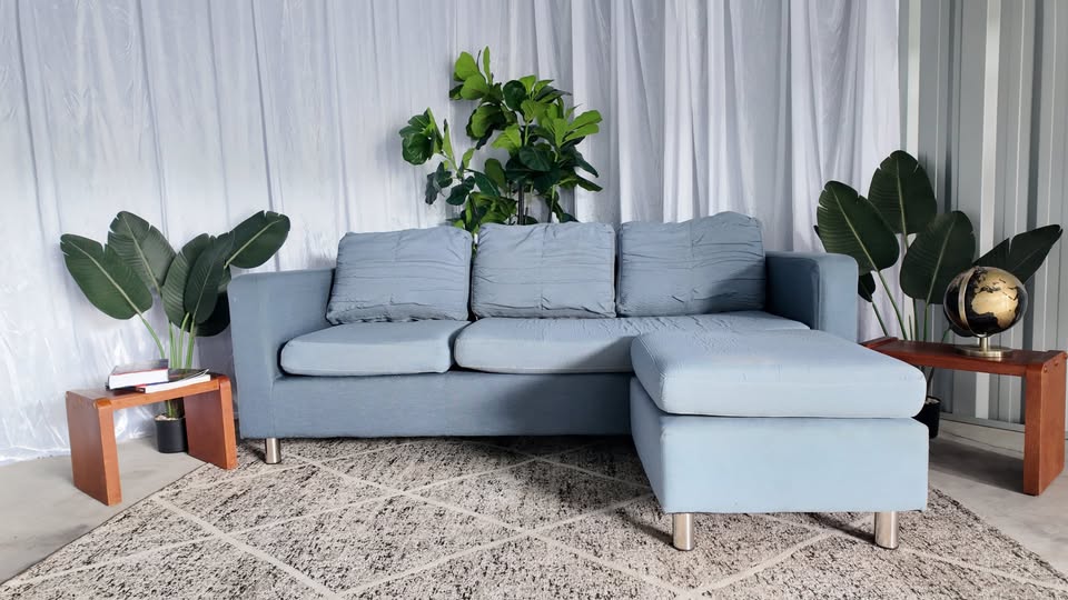 Light Blue L-Shaped Sectional – Stylish, Deep Cleaned, and Ready for a New Home!