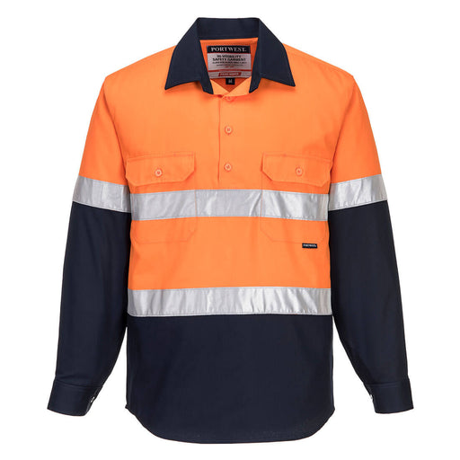 Hi-Vis Two Tone Regular Weight Long Sleeve Closed Front Shirt with Tape